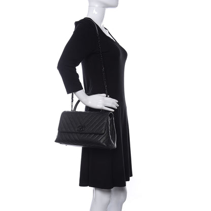 Chanel Caviar Chevron Quilted Small Coco Handle Flap So Black 2 of 10