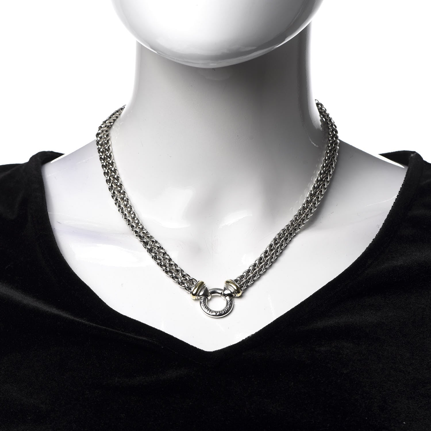David Yurman Sterling Silver 18K Yellow Gold 8mm Double Wheat Chain Necklace 2 of 8