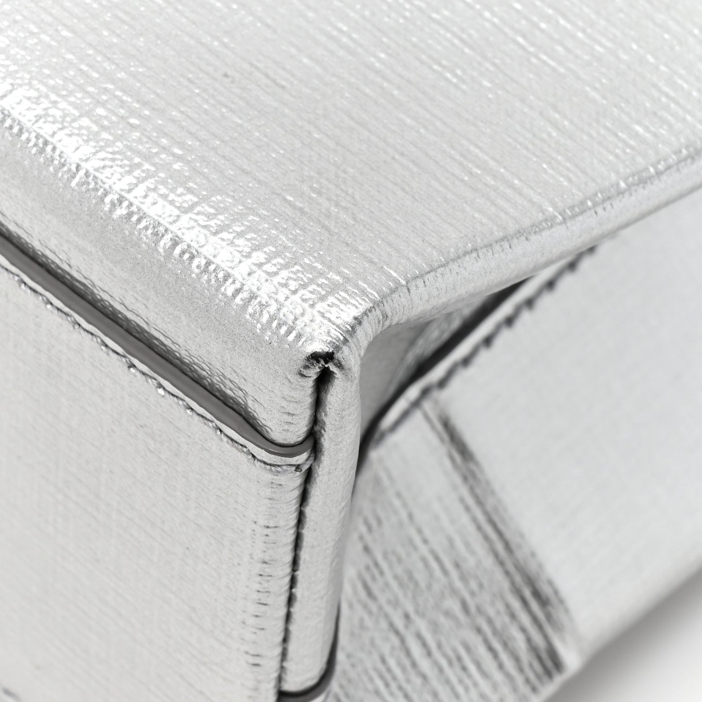 Metallic Squared Calfskin Logo North South Shopper Tote XXS Silver