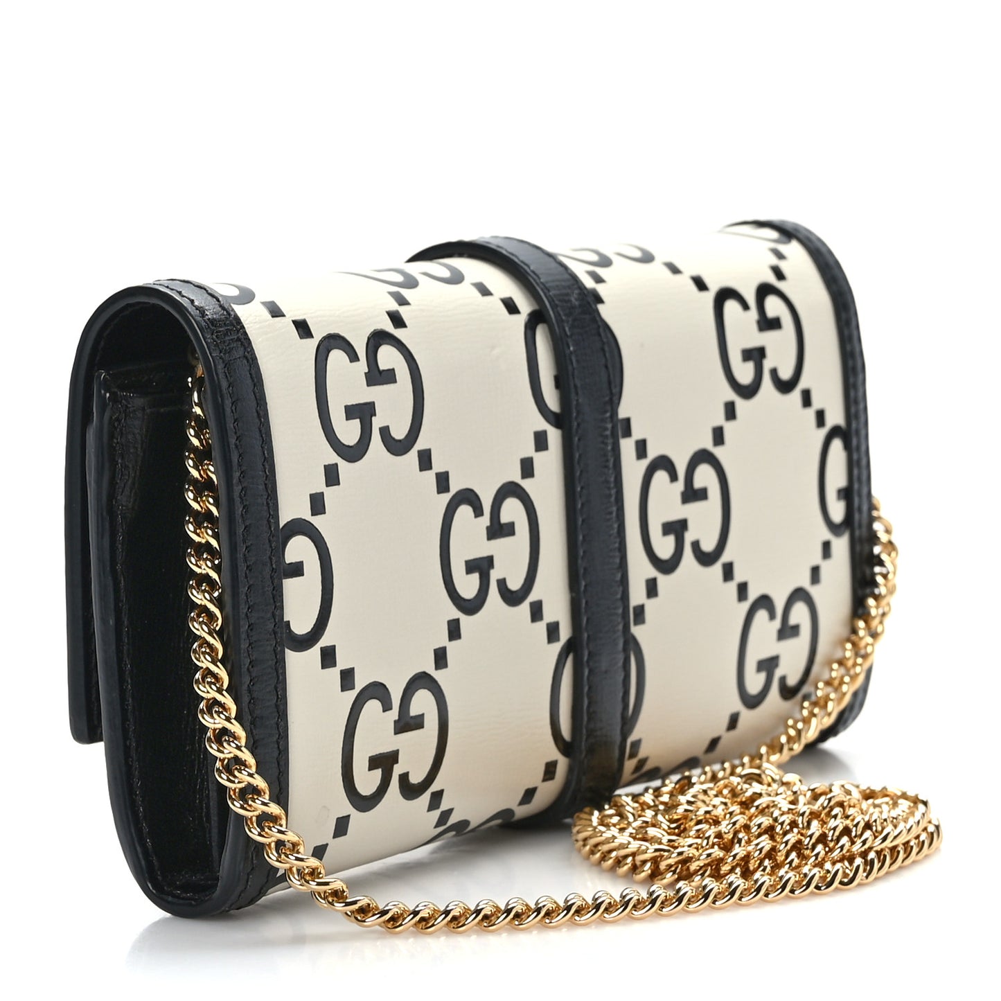 Azalea Calfskin GG Monogram Bi-Color Debossed Jackie 1961 Chain Wallet Mystic White Black