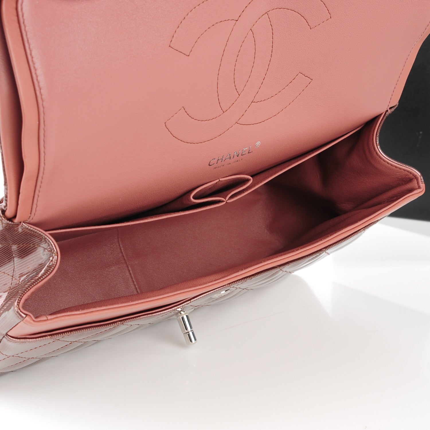 Chanel Striated Patent Quilted Jumbo Double Flap Dark Pink 5 of 8