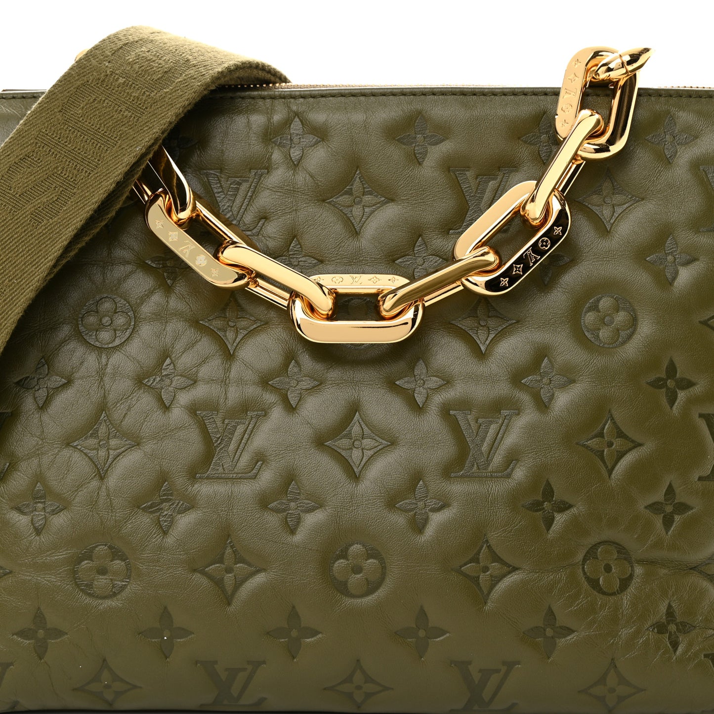 Lambskin Embossed Monogram Coussin MM Khaki