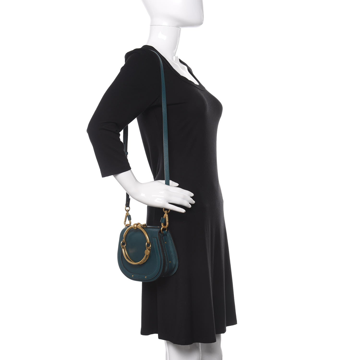 Chloe Calfskin Suede Small Nile Bracelet Bag Teal 2 of 10