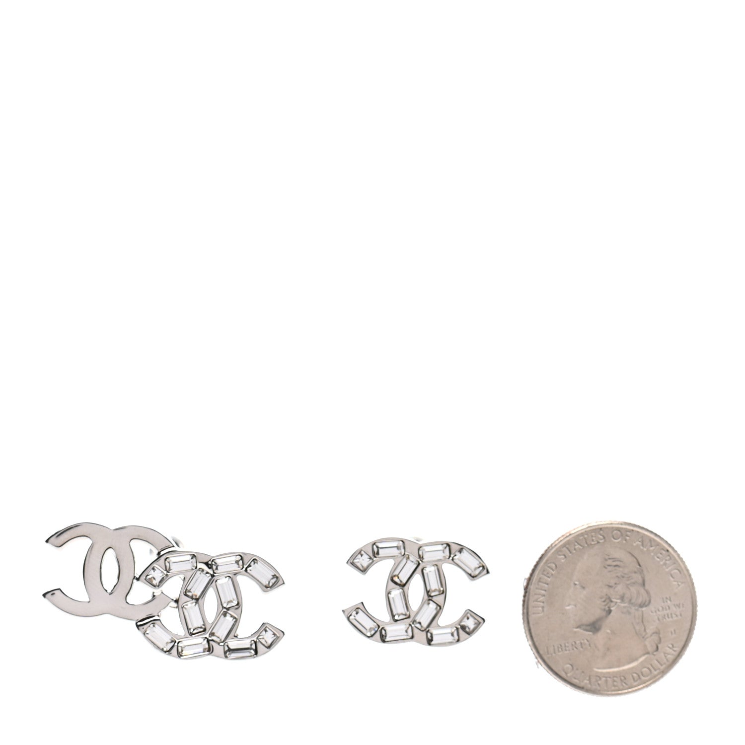 Chanel Baguette Crystal Double CC Earrings Silver 2 of 4