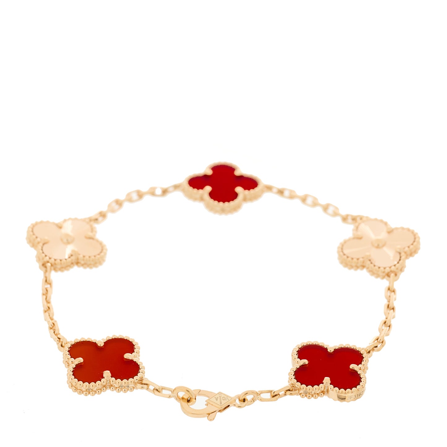 18K Rose Gold Carnelian 5 Motifs Guilloche Vintage Alhambra Bracelet