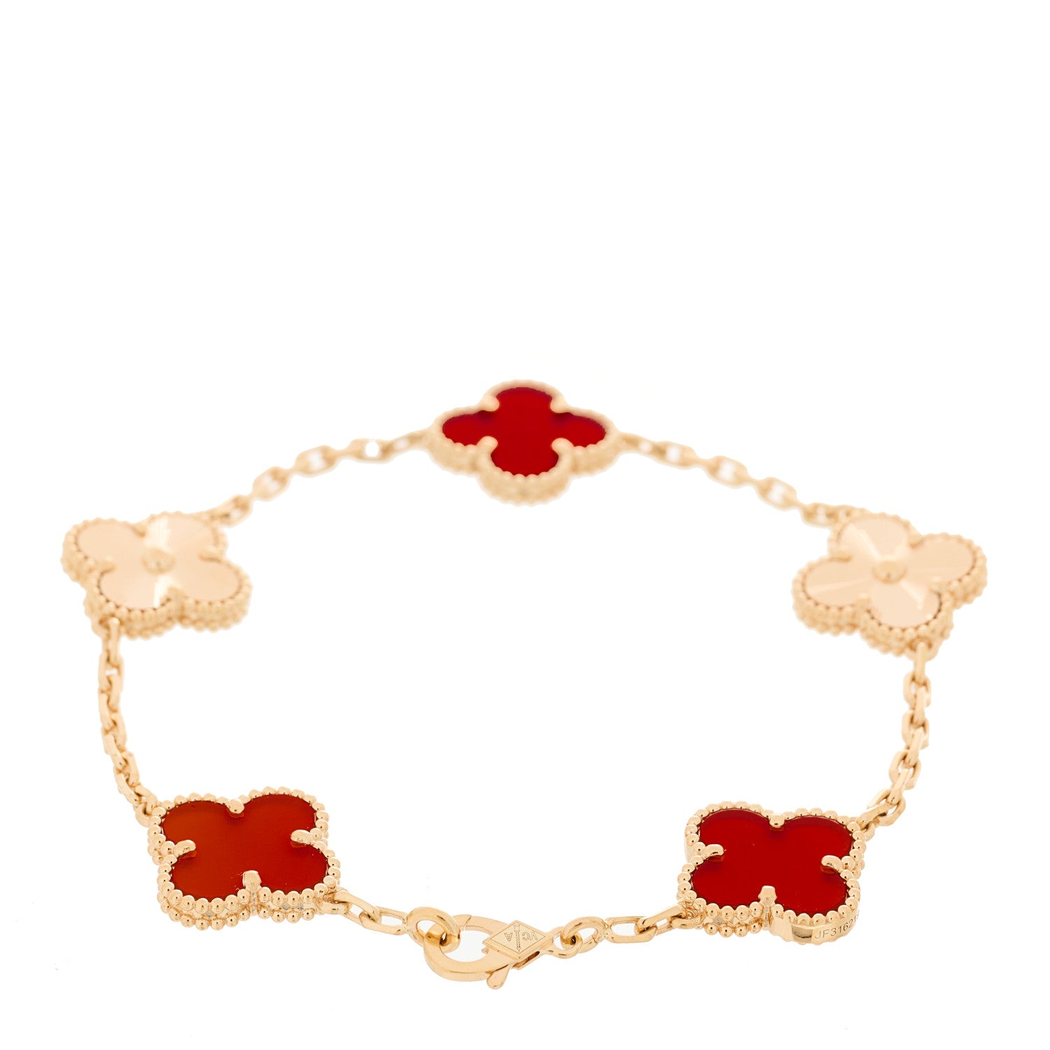 Van Cleef & Arpels 18K Rose Gold Carnelian 5 Motifs Guilloche Vintage Alhambra Bracelet 2 of 4