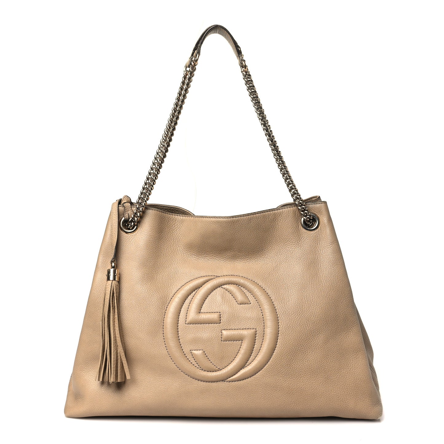 Pebbled Calfskin Large Soho Chain Shoulder Bag Nude