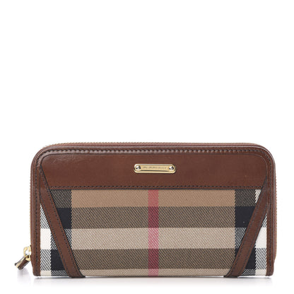 Burberry House Check Bridle Calfskin Ziggy Zip Around Wallet Dark Tan 1 of 12