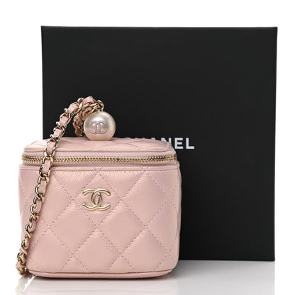 Chanel Iridescent Caviar Quilted Mini Pearl On Top Vanity Case With Chain Light Pink 8 of 11