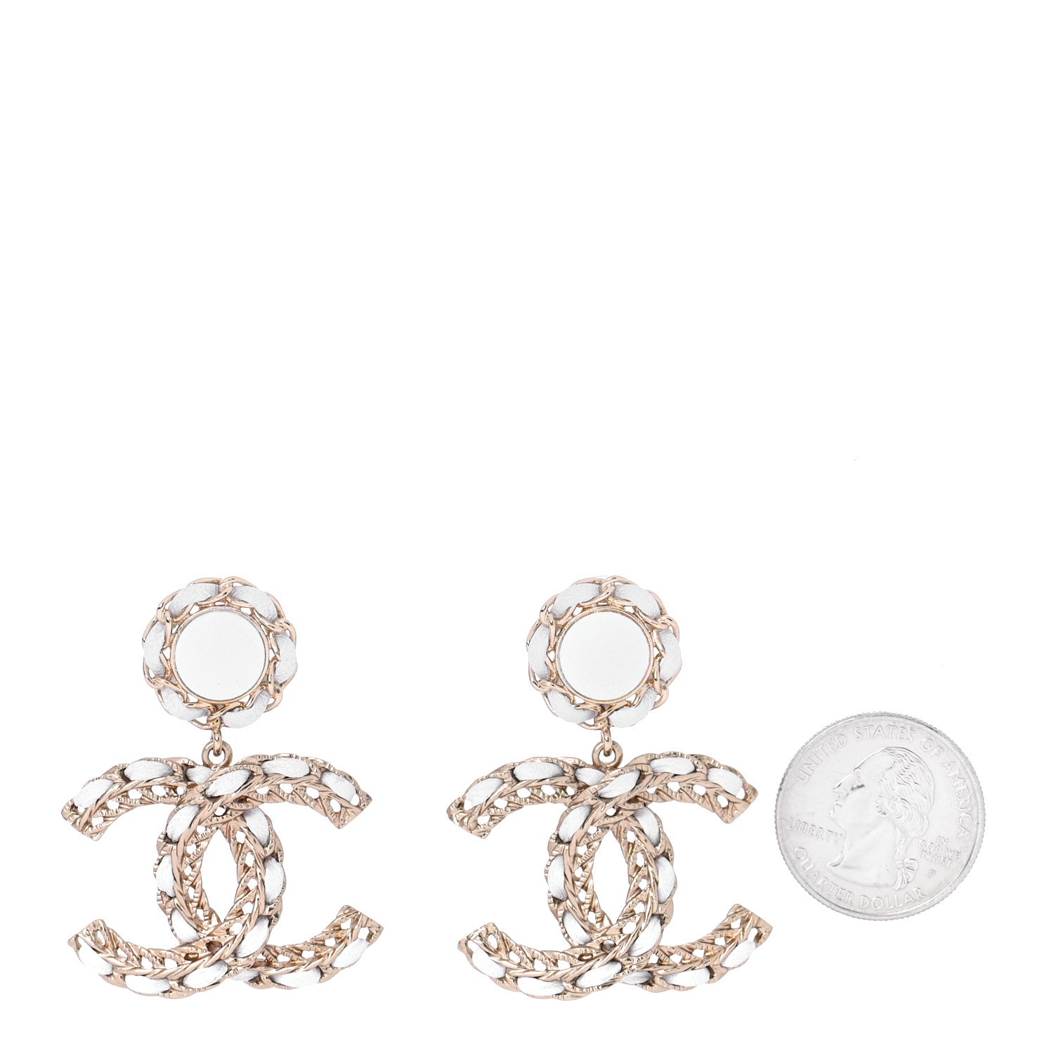 Chanel Lambskin Metal Chain CC Drop Earrings White Gold 2 of 5