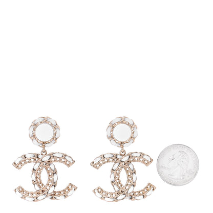 Chanel Lambskin Metal Chain CC Drop Earrings White Gold 2 of 5