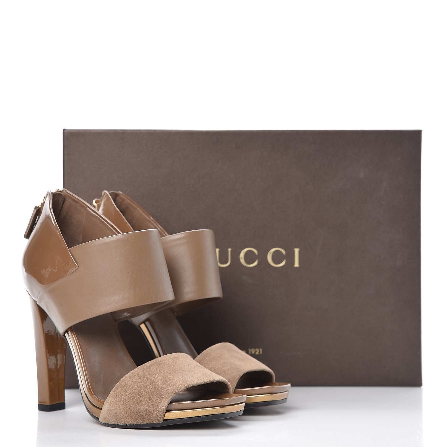 Gucci Patent Kid Scamosciato Babylon Ankle Strap Sandal Pumps 36 Marron Glace 13 of 13