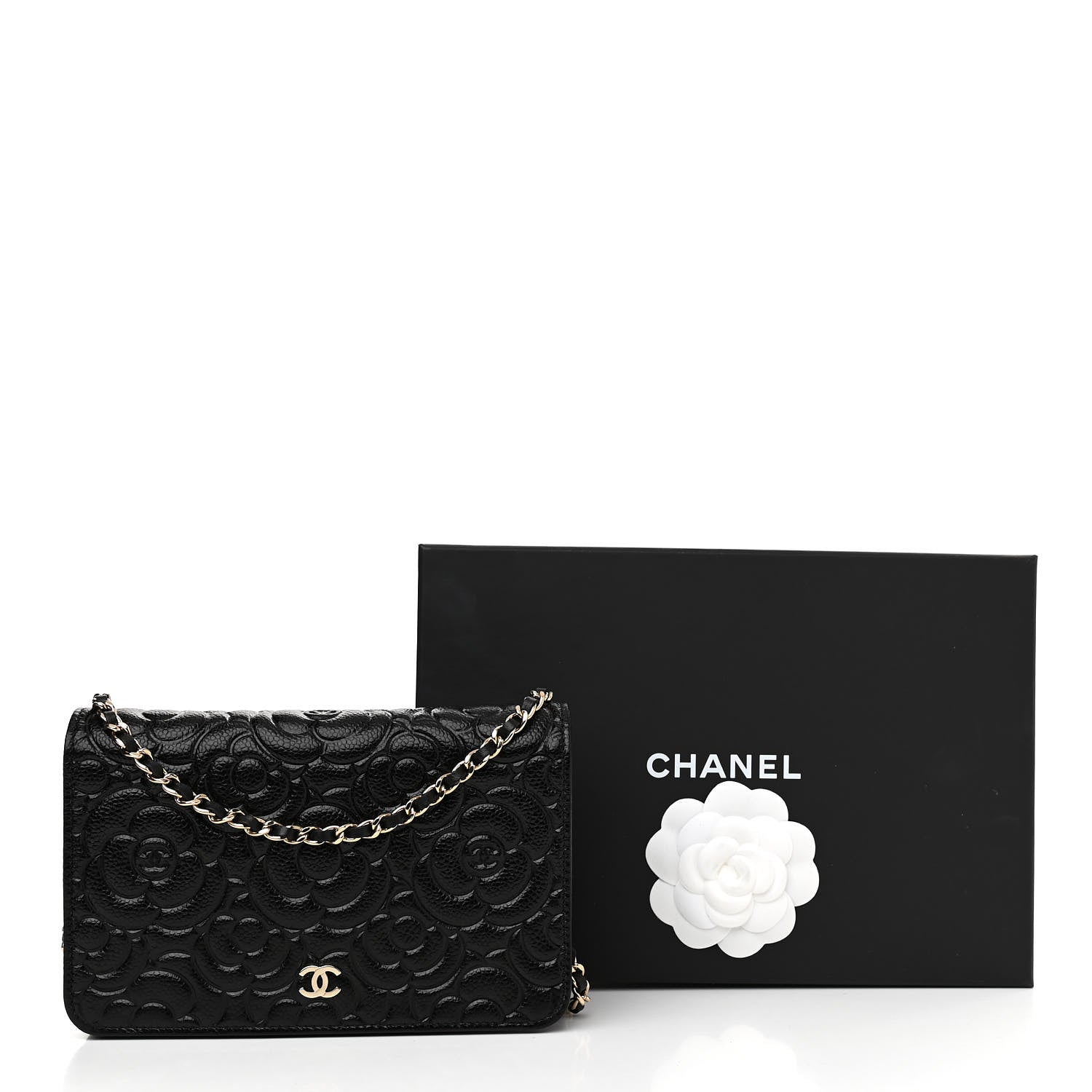 Chanel Caviar Camellia Embossed Wallet On Chain WOC Black 11 of 11