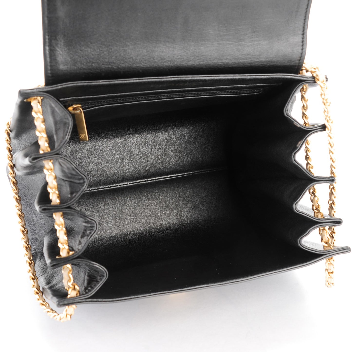 Patent Lambskin Chocolate Bar Accordion Flap Black Beige