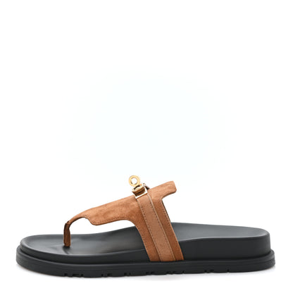 Hermes Suede Goatskin Womens Empire Sandals 38.5 Gold 1 of 10