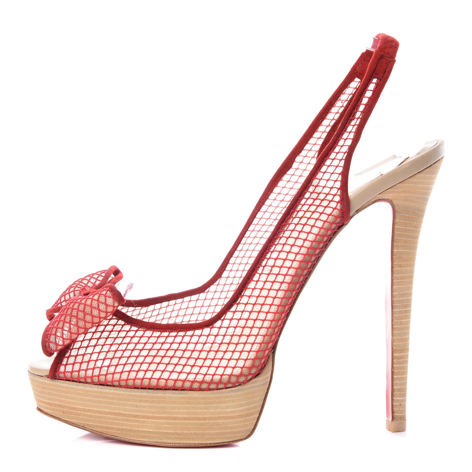 Christian Louboutin Fishnet Mesh Exclu 140 Platform Slingback Pumps 40 Red 1 of 11