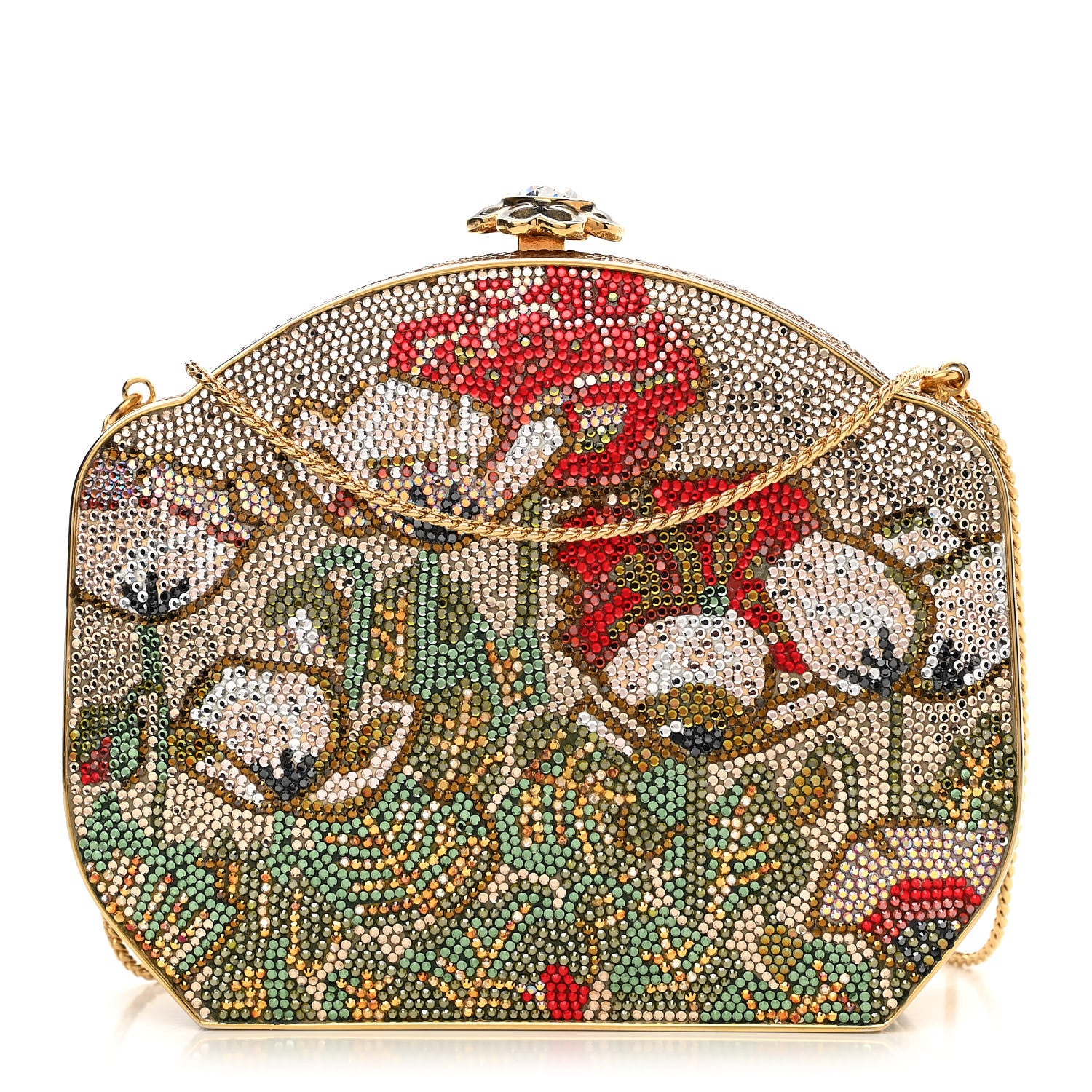 Judith Leiber Swarovski Crystal Flower Minaudiere Clutch Gold 1 of 10