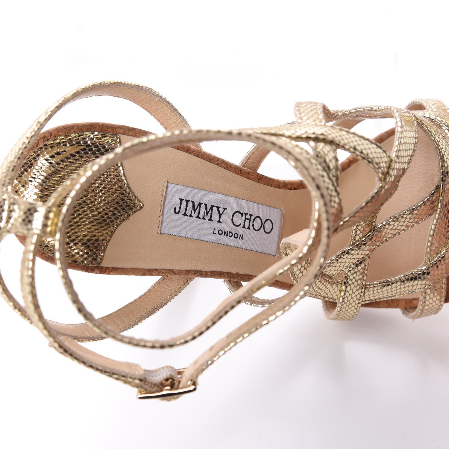 Jimmy Choo Metallic Printed Dehlia Heel Sandals 37.5 Gold 8 of 9