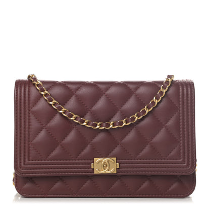 Chanel Lambskin Quilted Boy Wallet On Chain WOC Burgundy 1 of 14