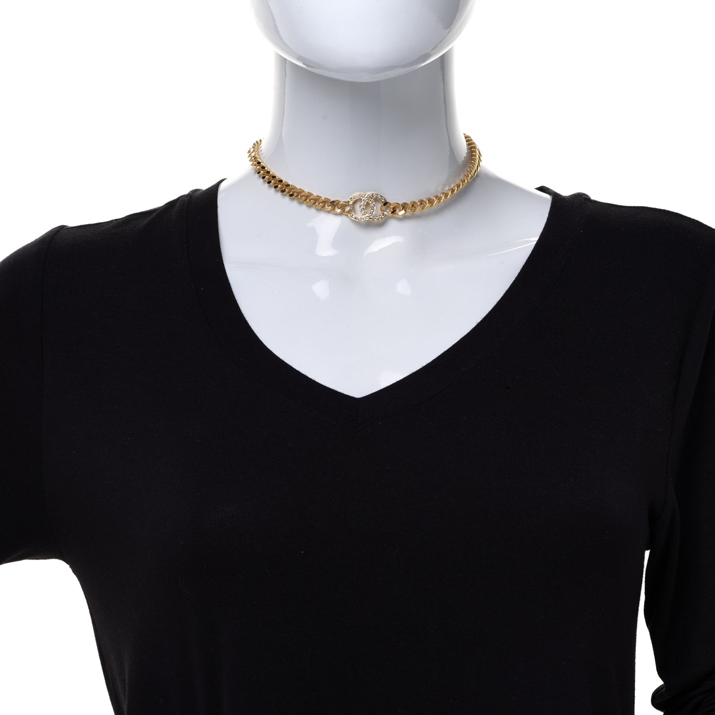 Crystal Chain Link CC Choker Necklace Gold