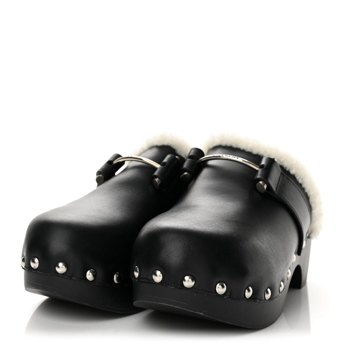 Givenchy Calfskin Shearling Clogs 38 Black White 4 of 9