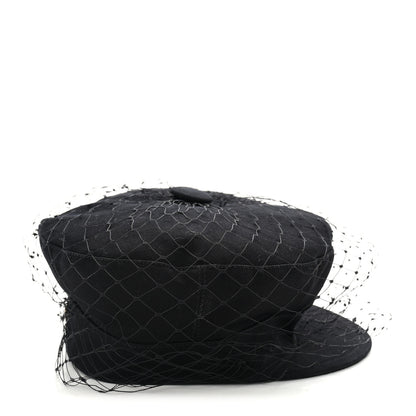 Christian Dior Cotton Canvas Arty Beret Cap with Veil 57 Black 6 of 8