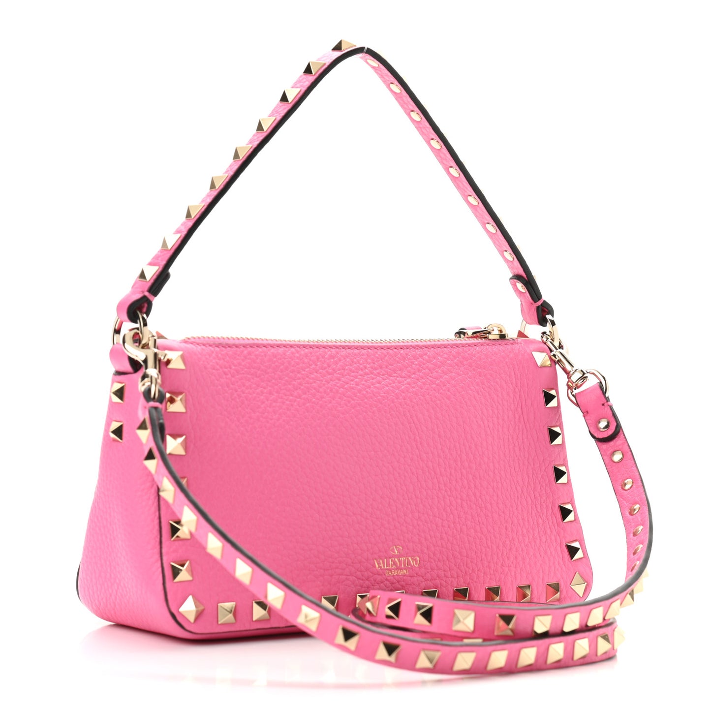 Pebbled Calfskin Small Rockstud Flip Lock Shoulder Bag Dawn Pink