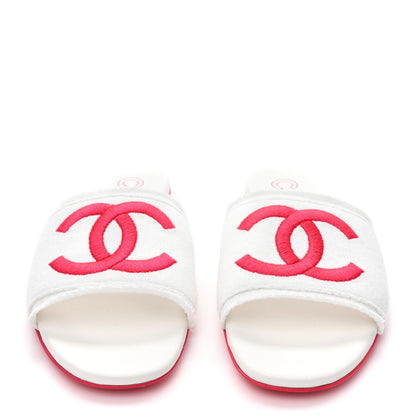 Chanel Jersey Knit CC Mules 39 White Fuchsia 3 of 10