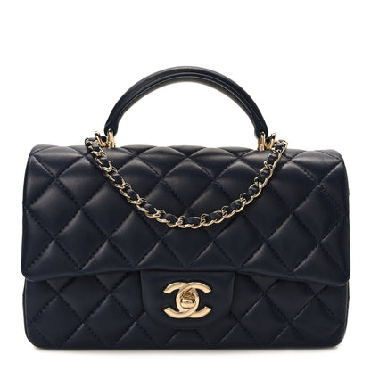 Chanel Lambskin Quilted Mini Top Handle Rectangular Flap Navy Blue 1 of 13