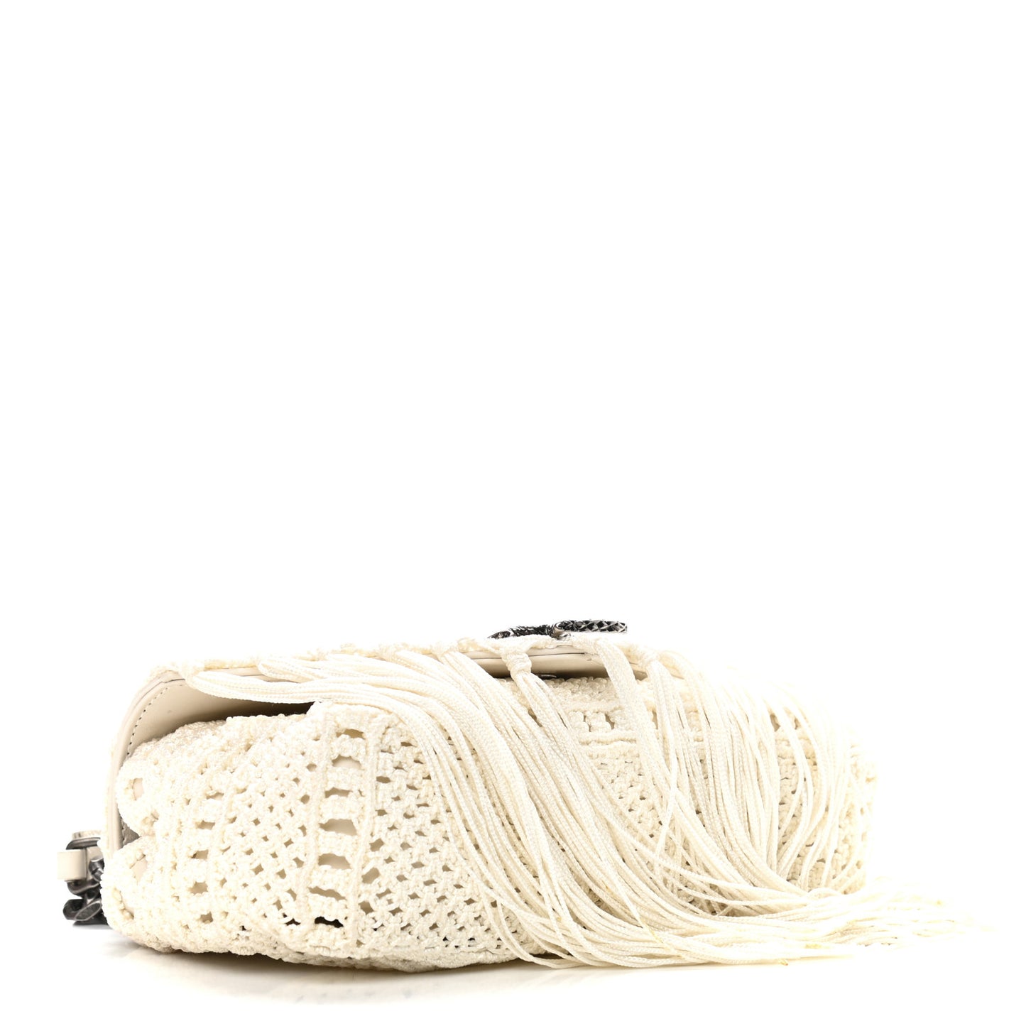 Calfskin Crochet Baby Monogram Chain Satchel White