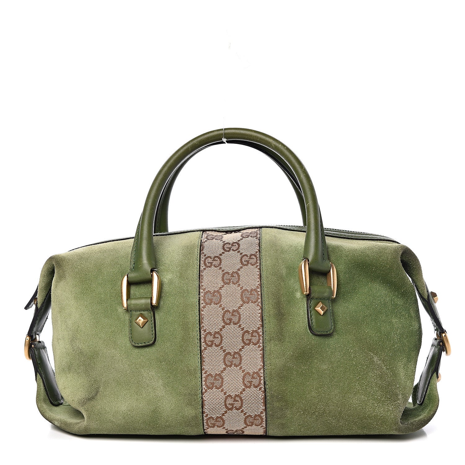 Gucci Suede Monogram Small Boston Green 1 of 19