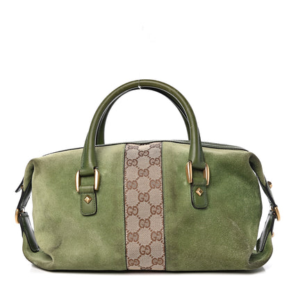 Gucci Suede Monogram Small Boston Green 1 of 19