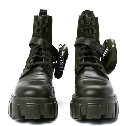 Prada Spazzolato Rois Re-Nylon Metal Triangle Logo Monolith Pouch Pocket 55mm Boots 39.5 Militare 2 of 11