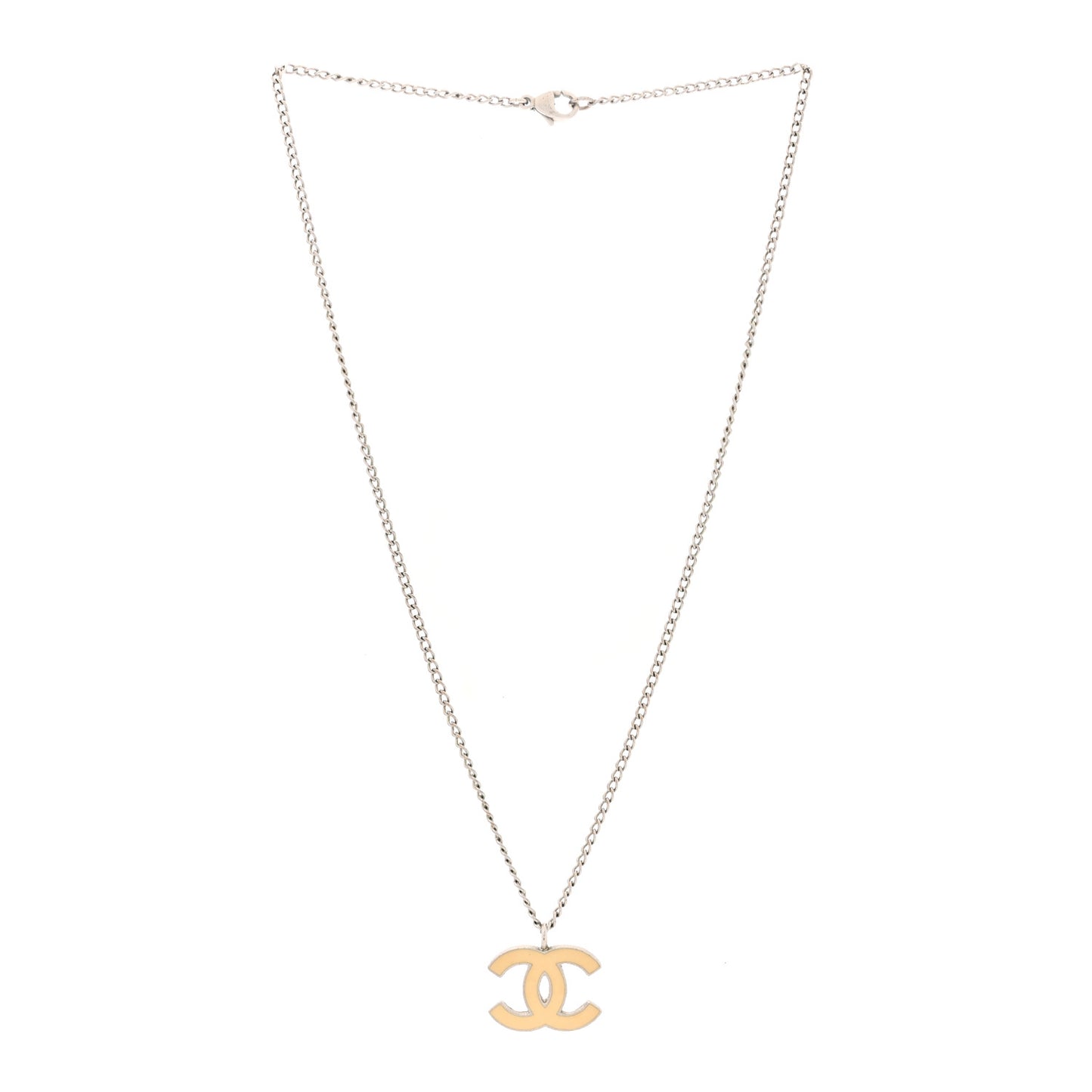 Enamel CC Necklace Silver White