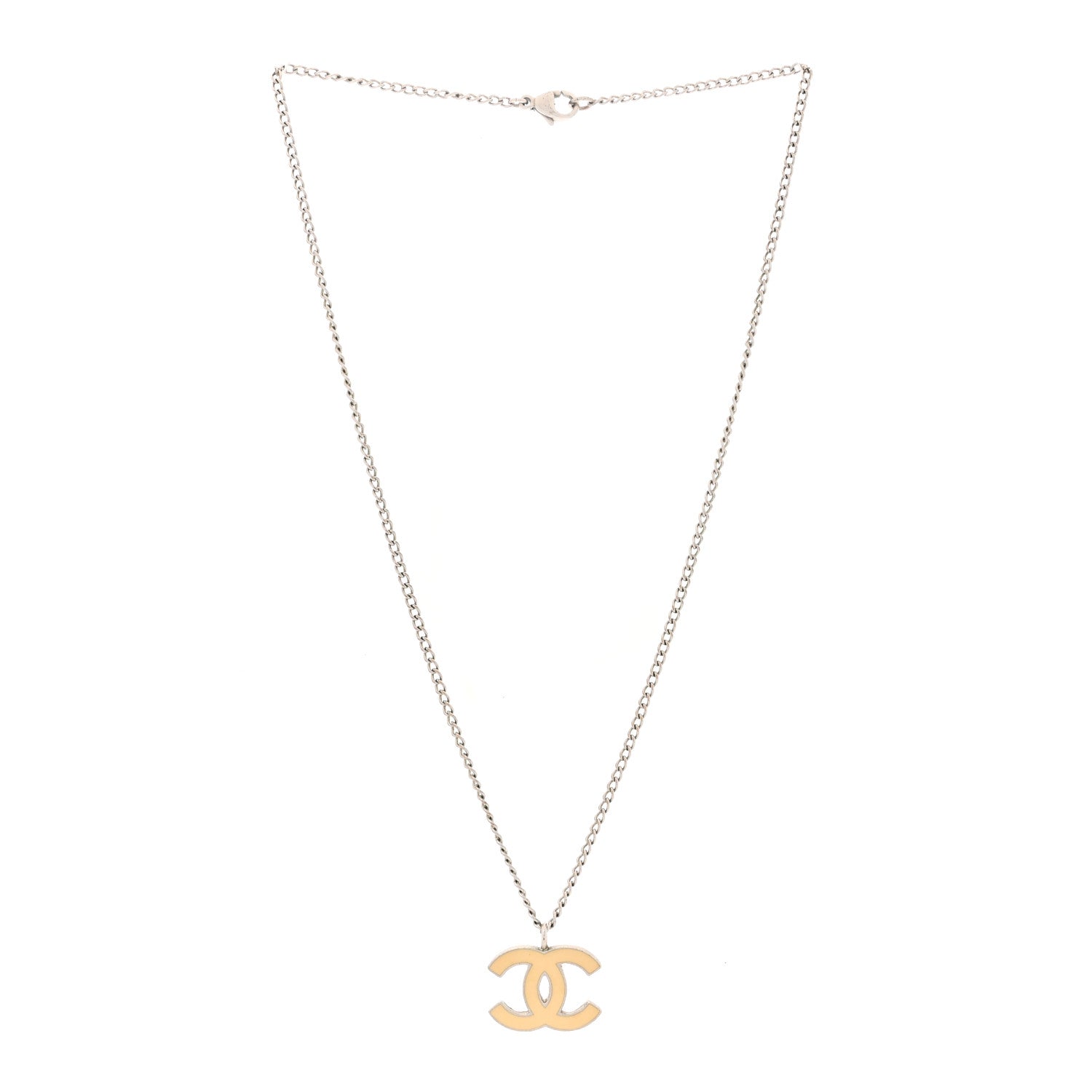 Chanel Enamel CC Necklace Silver White 2 of 4