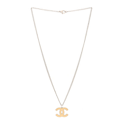 Chanel Enamel CC Necklace Silver White 2 of 4