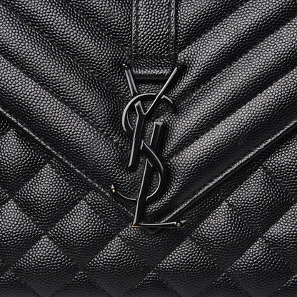 Saint Laurent Grain De Poudre Textured Mixed Matelasse Triquilt Medium Monogram Satchel Black 9 of 9