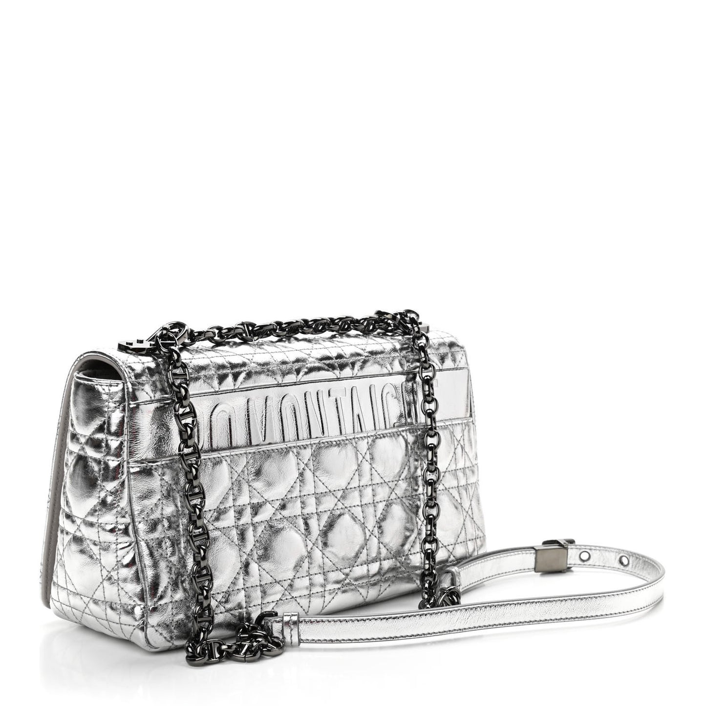 Metallic Calfskin Cannage Medium Caro Bag Argent