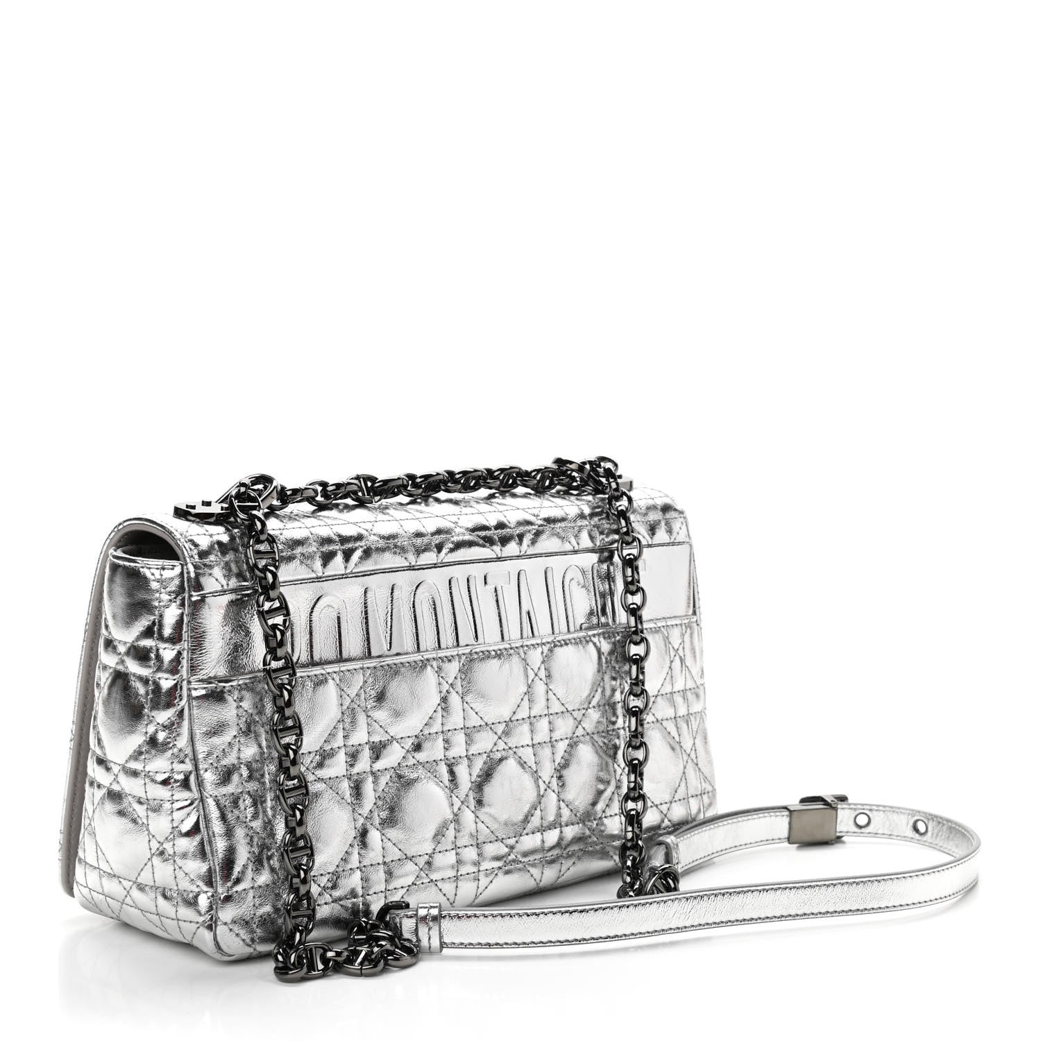 Christian Dior Metallic Calfskin Cannage Medium Caro Bag Argent 3 of 10