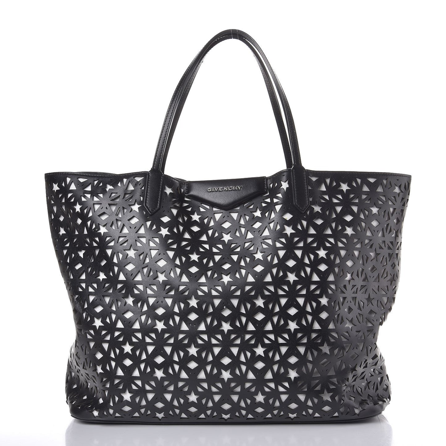 Calfskin Lazer Cut Large Antigona Tote Black White