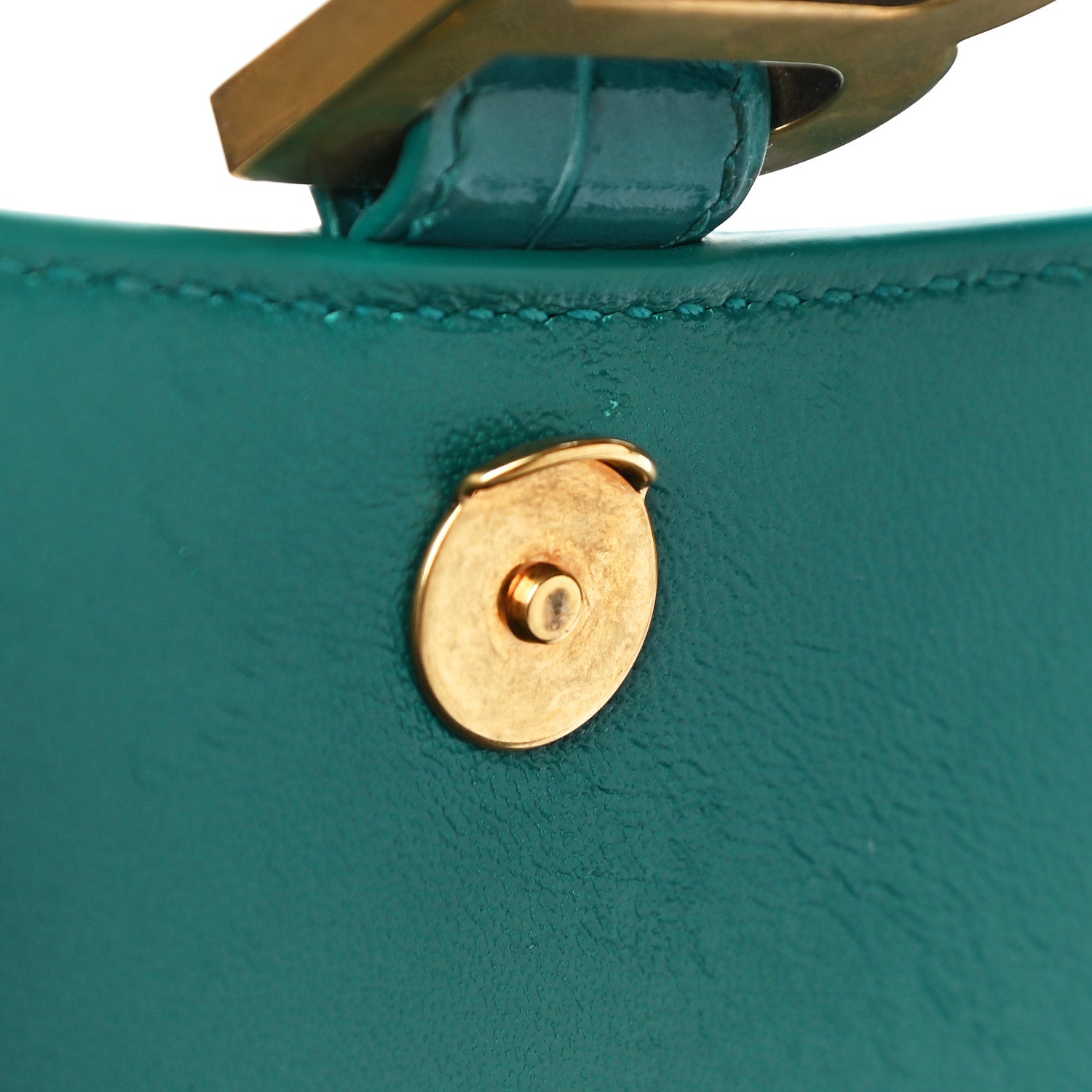 Balenciaga Shiny Calfskin Crocodile Embossed Hourglass Top Handle Bag XS Dark Turquoise 15 of 18