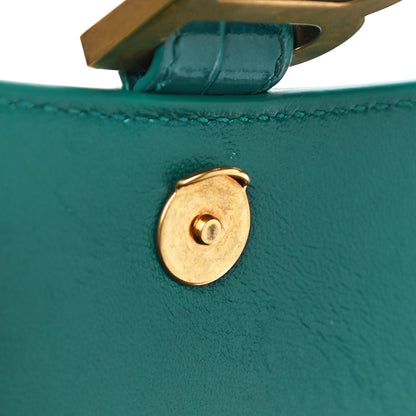 Balenciaga Shiny Calfskin Crocodile Embossed Hourglass Top Handle Bag XS Dark Turquoise 15 of 18
