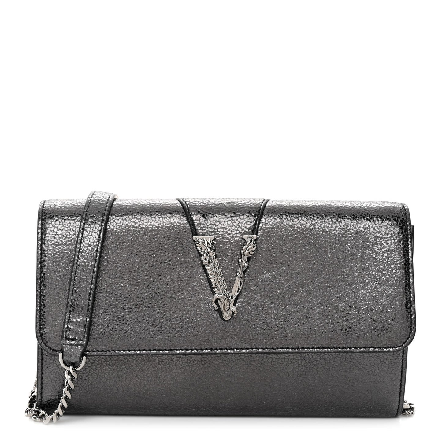 Metallic Calfksin Virtus Wallet On Chain Grey