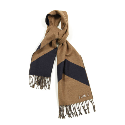 Hermes Cashmere Casaque Chevron Muffler Camel Marine 1 of 4