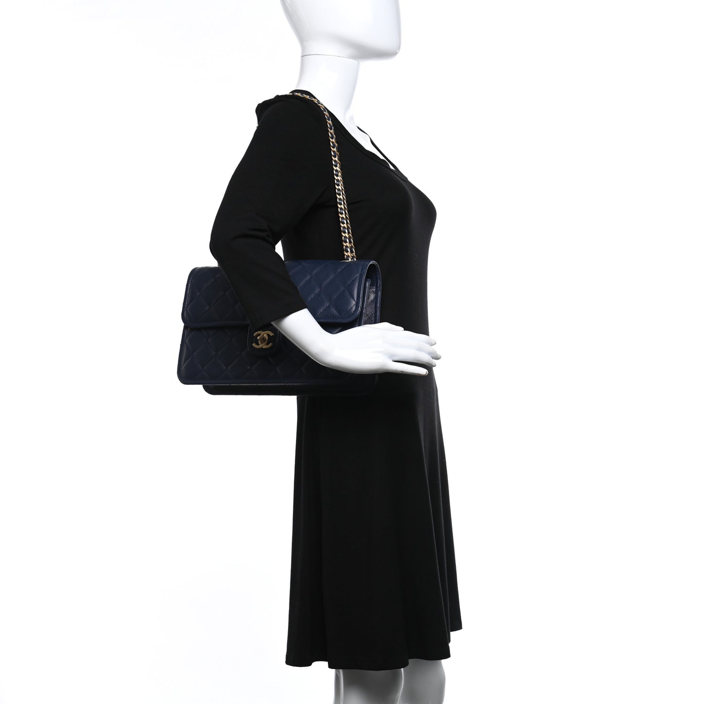 Caviar Quilted Large Sweet Classic Flap Navy Blue