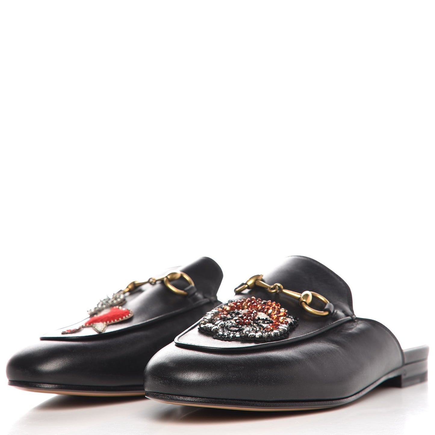 Calfskin Crystal Tiger Embroidered Womens Princetown Slippers 37 Black