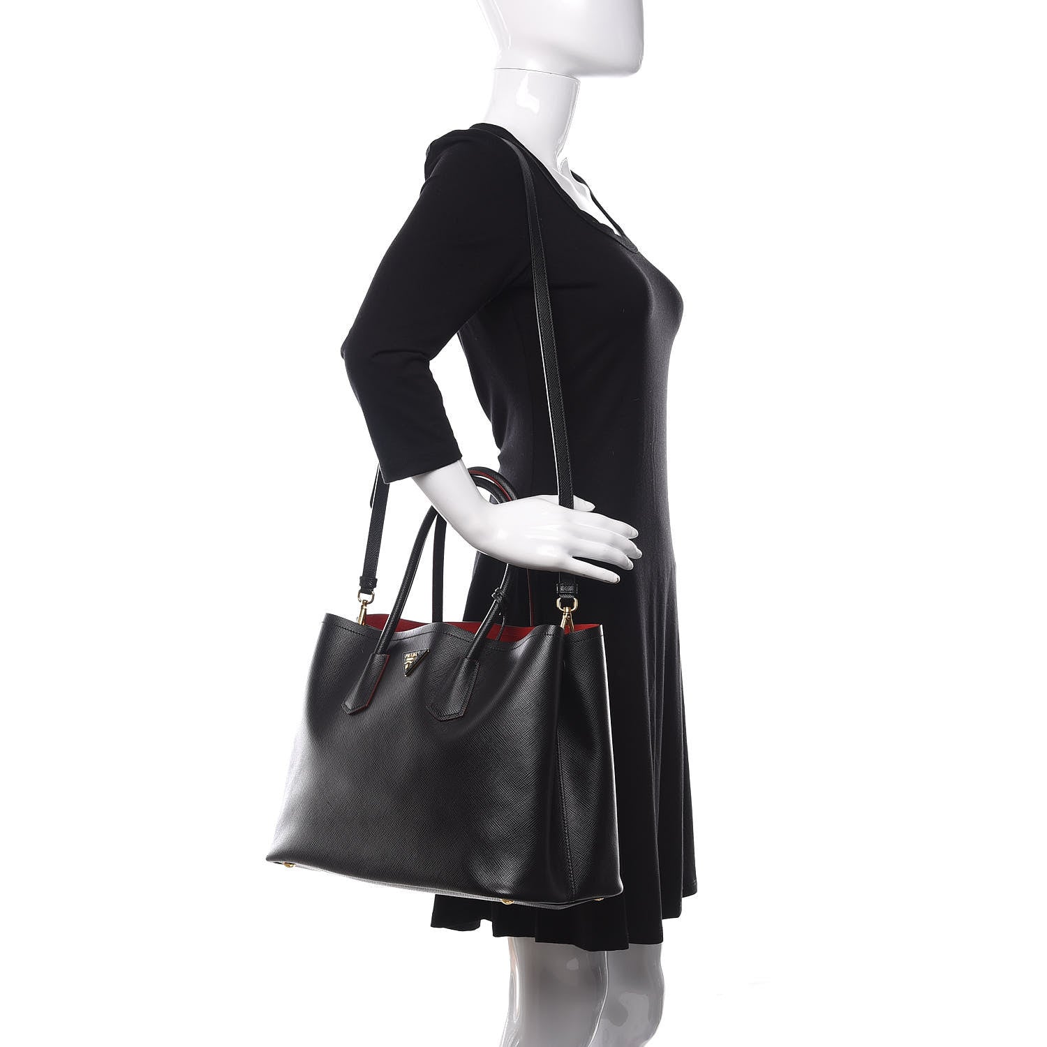 Prada Saffiano Cuir Medium Double Bag Black Fuoco 2 of 10