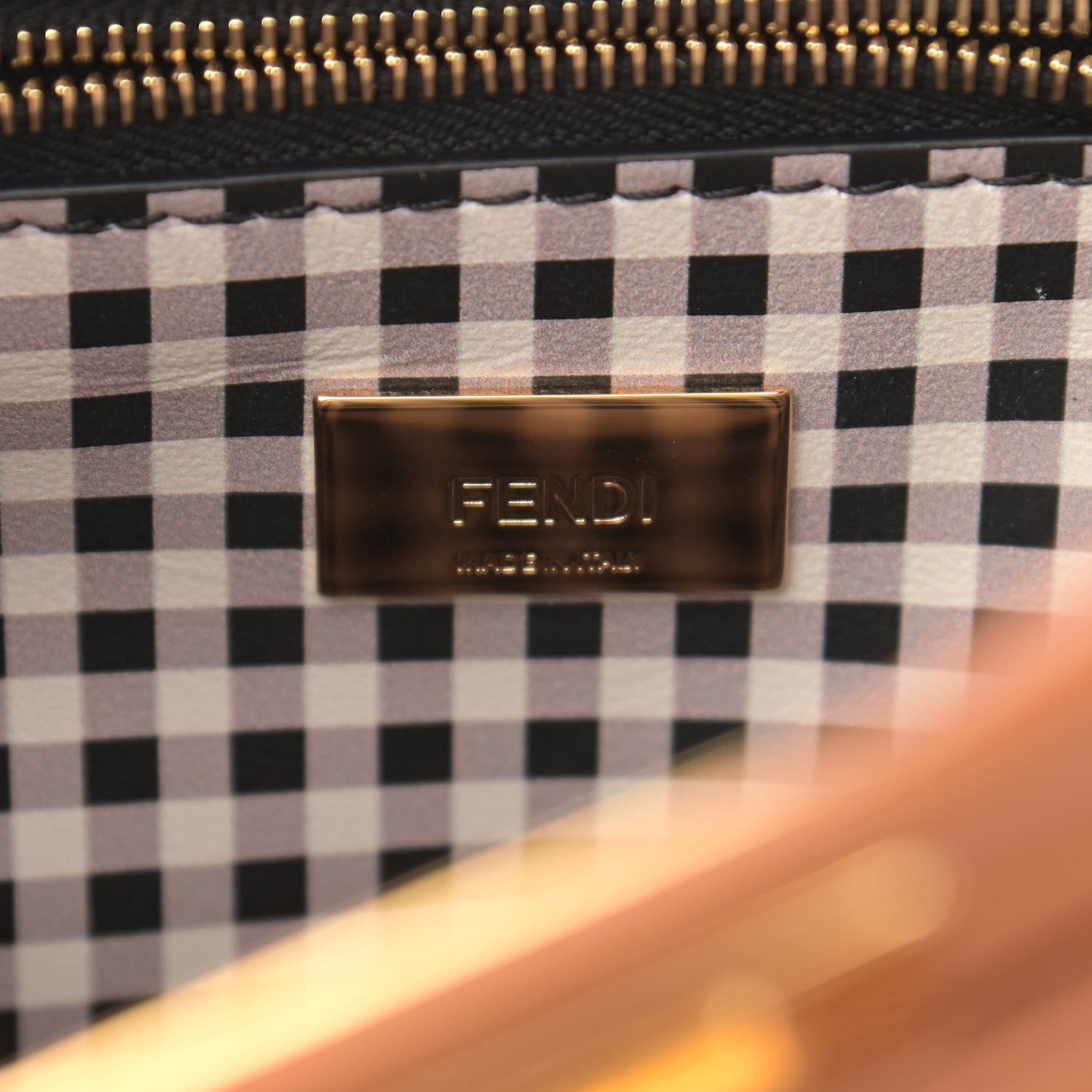 Fendi Nappa Vitello Century Gingham Embossed Mini Peekaboo Iconic Satchel Brandy White Black 10 of 12