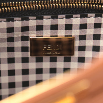 Fendi Nappa Vitello Century Gingham Embossed Mini Peekaboo Iconic Satchel Brandy White Black 10 of 12