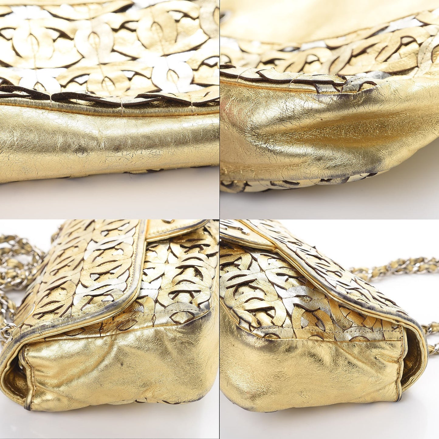 Metallic Crackled Calfskin Medium CC Mix Flap Gold Silver